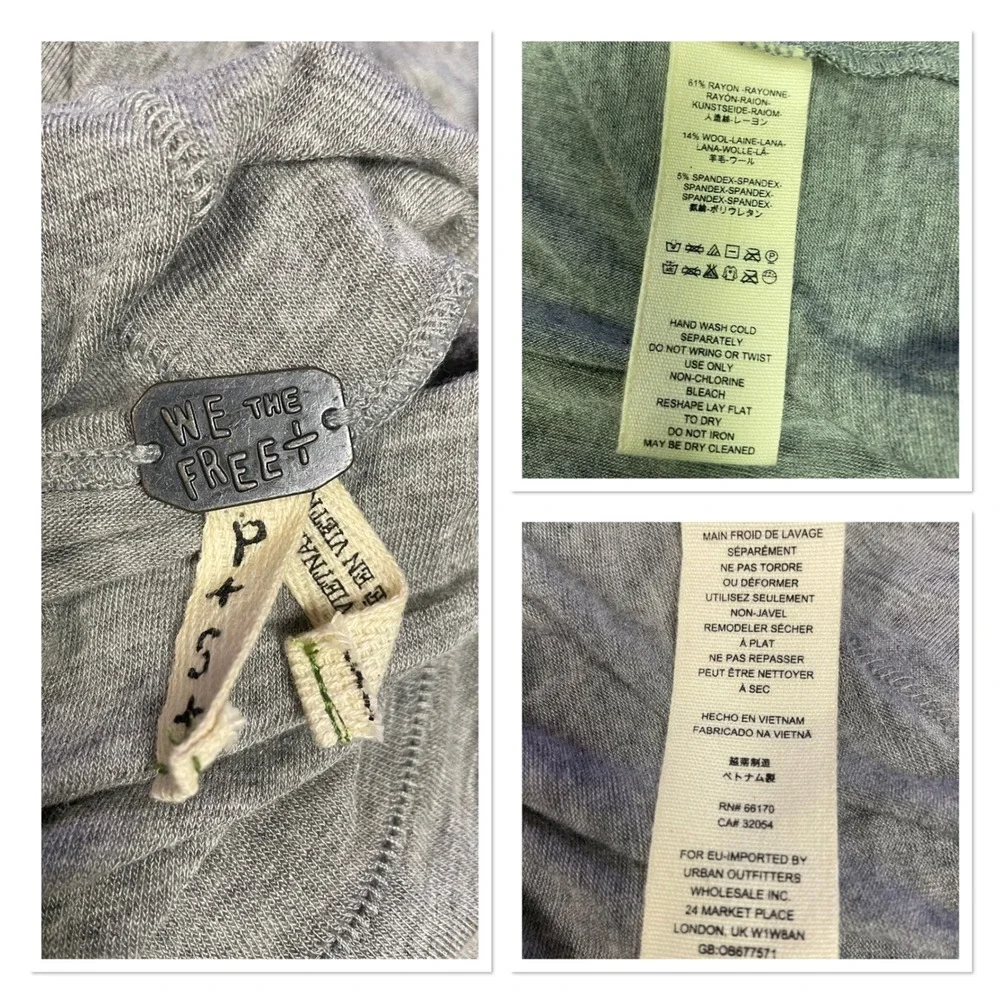 Free People We The Free Terry Top Gray Turtleneck Batwing Sleeve Oversized PS